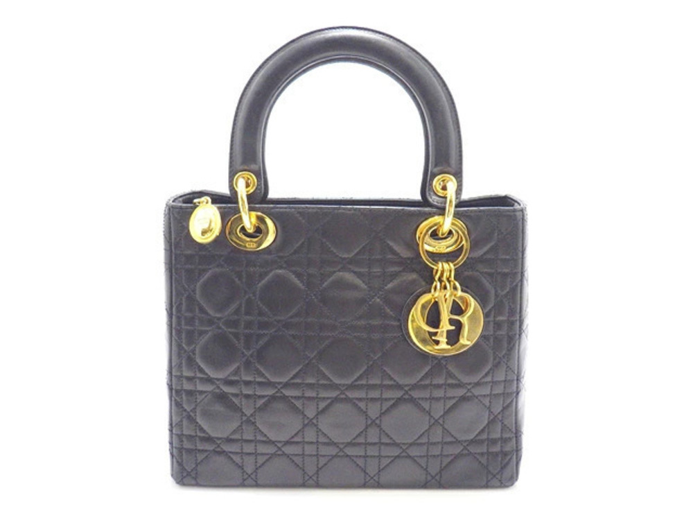 Christian Dior Cannage Handbag Lambskin Black